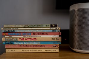 Stack of books on desk