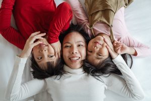 Happy family in valentine colors