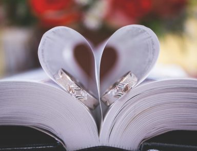 Book with pages making heart shape