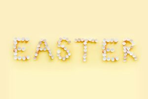 Easter written with broken eggs