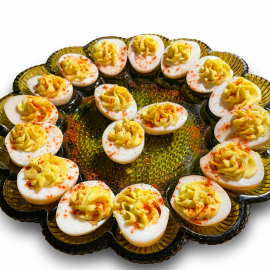 Tray of smoked deviled eggs