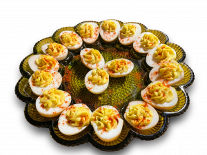 Tray of smoked deviled eggs