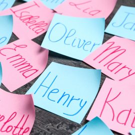 Baby names on sticky notes
