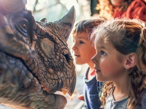 Kids at a dinosaur museum