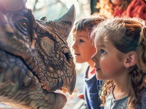 Kids at a dinosaur museum