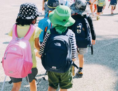Young kids wearing backpacks